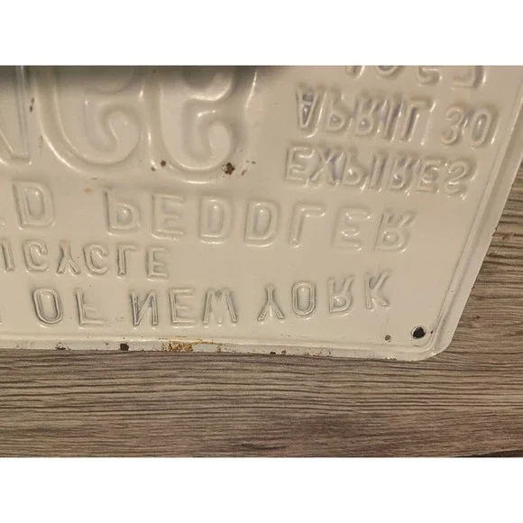 Vintage 1967 New York City Push Cart Licensed Peddler License Plate White Black